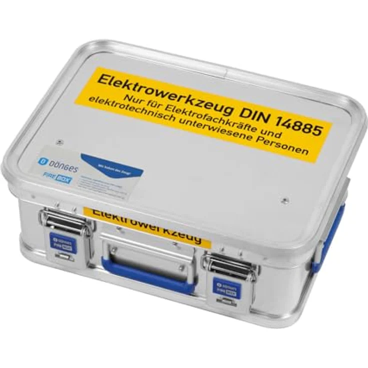 Dönges FireBox, Werkzeugkoffer für Elektrowerkzeug DIN 14885, aluminiumbeschichtet, 400 x 300 x 150 mm, mit Inneneinteilung und abriebfester Beschriftung – Bild 1