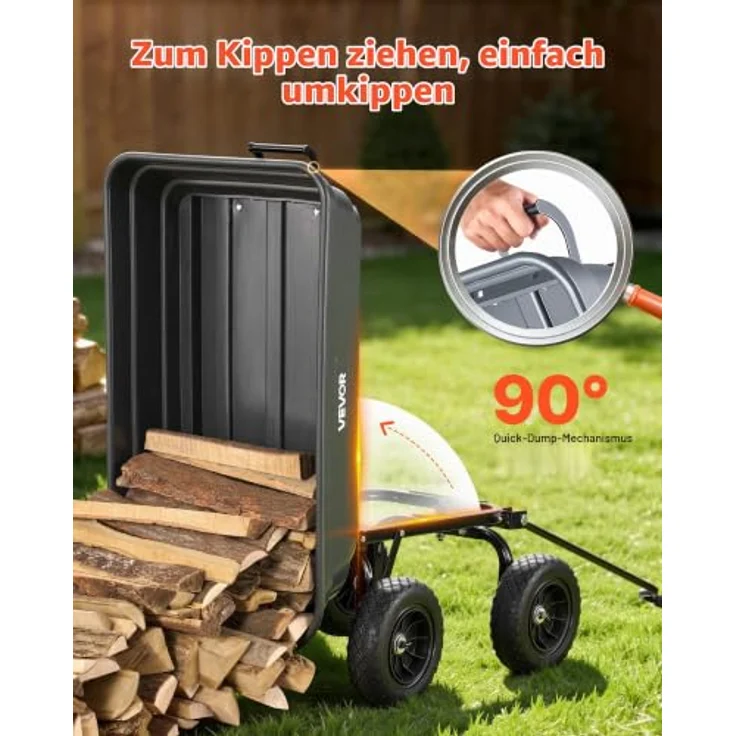 VEVOR Gartenwagen mit Kippfunktion, 272kg belastbarer Transportwagen mit 270° drehbarem Griff, 10 Zoll Kunststoffreifen, für Rasen, Kies & Schlamm – Bild 4