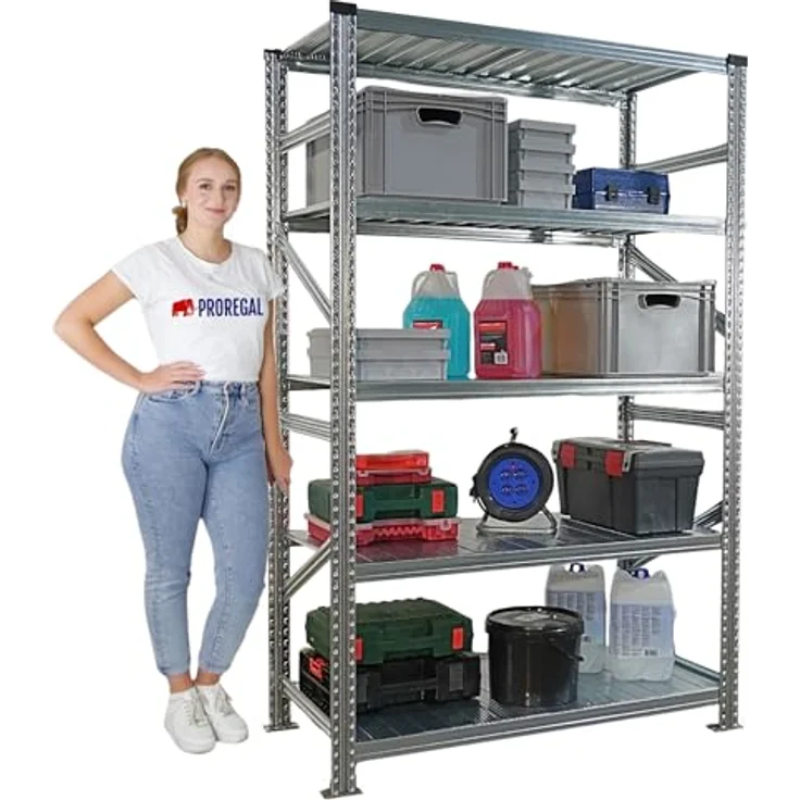 Proregal PROXIMO Metallregal Fachbodenregal, 200 x 360 x 60 cm, 5 Böden, Traglast 200 kg pro Boden, verzinkter Stahl, schraubenloses Stecksystem – Bild 3