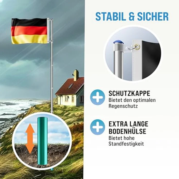 MONZANA® Aluminium Teleskop Fahnenmast 6,30m mit Bodenhülse 60cm inkl. Spanien Flagge – Witterungsbeständig und Schnellaufbau – Bild 4