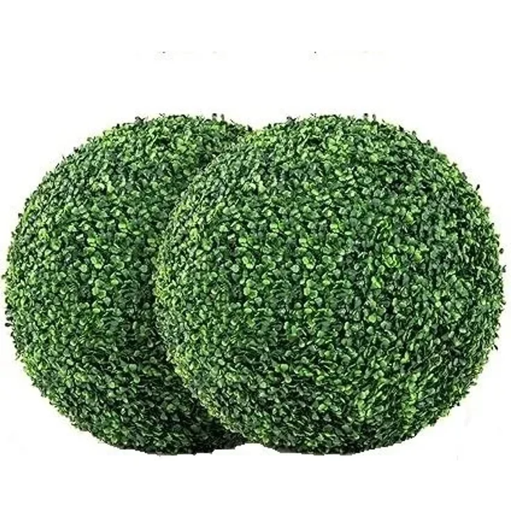 Costway 2er Set Buchsbaum-Kugelpflanzen, künstliche Pflanzen dunkelgrün 50 cm, UV- und wasserfest