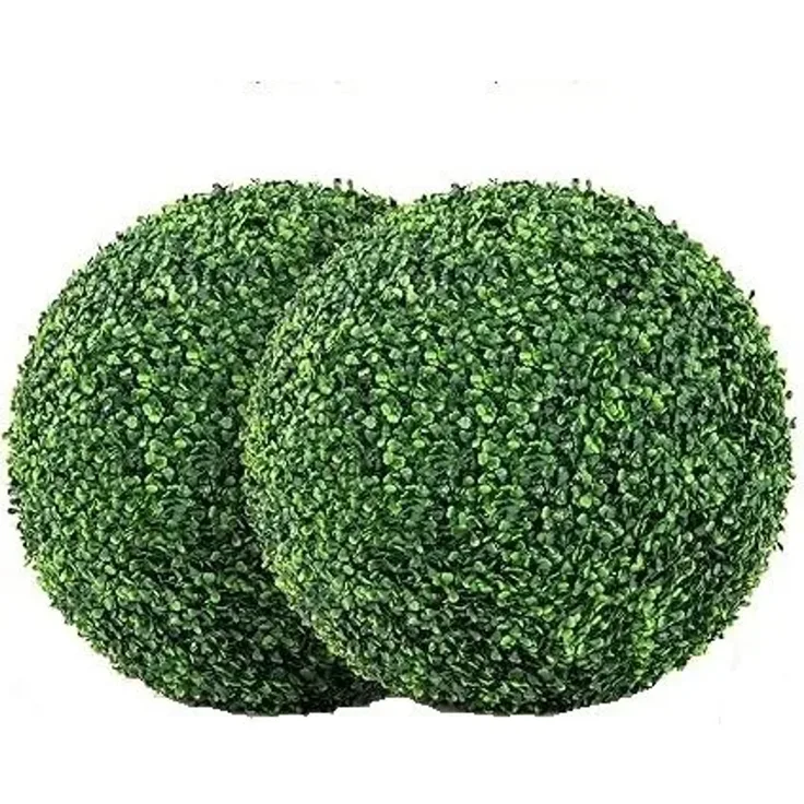 Costway 2er Set Buchsbaum-Kugelpflanzen, künstliche Pflanzen dunkelgrün 50 cm, UV- und wasserfest