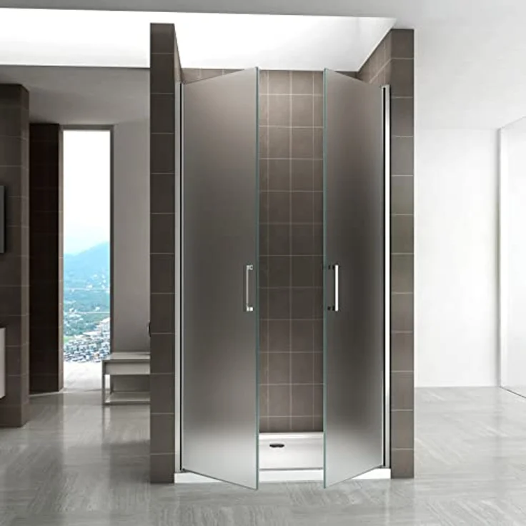 i-flair Duschtür 80-83 cm, Höhe 195 cm, satiniertes 6 mm Sicherheitsglas, Edelstahlgriffe – Bild 9