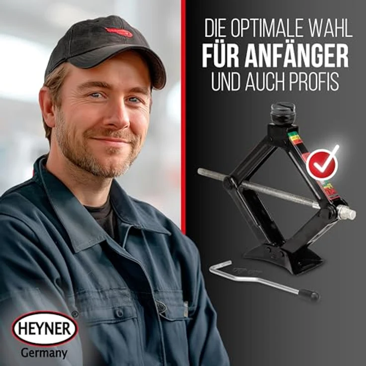 HEYNER® MultiLift M PRO, Scherenwagenheber 1,5t mit Kurbel, austauschbarem Gummipad, Hubhöhe 112–395mm, Schwarz, TÜV Rheinland und GS-geprüft – Bild 3