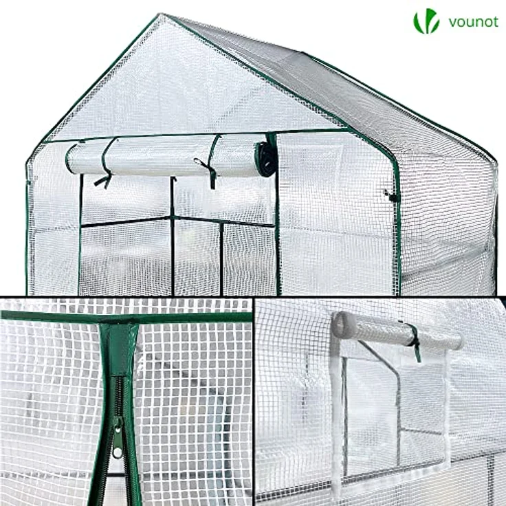 VOUNOT Gewächshaus Foliengewächshaus, begehbares Gartenhäuschen mit 4 Regalebenen, Tomatenhaus Tomatengewächshaus, Weiß 143x73x195cm – Bild 5