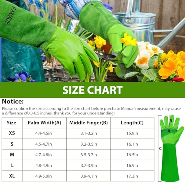 SLARMOR Gartenhandschuhe aus Leder, Dornensicher mit Unterarmschutz, Lange Rindsleder Arbeitshandschuhe für Garten und Haushaltsaufgaben – Bild 4