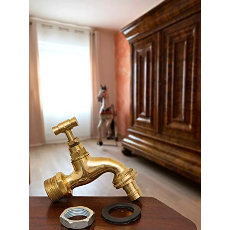 Wasserhahn Auslaufventil Garten Brunnen Messing 3/4 Zoll Antik Stil 12cm – Bild 2