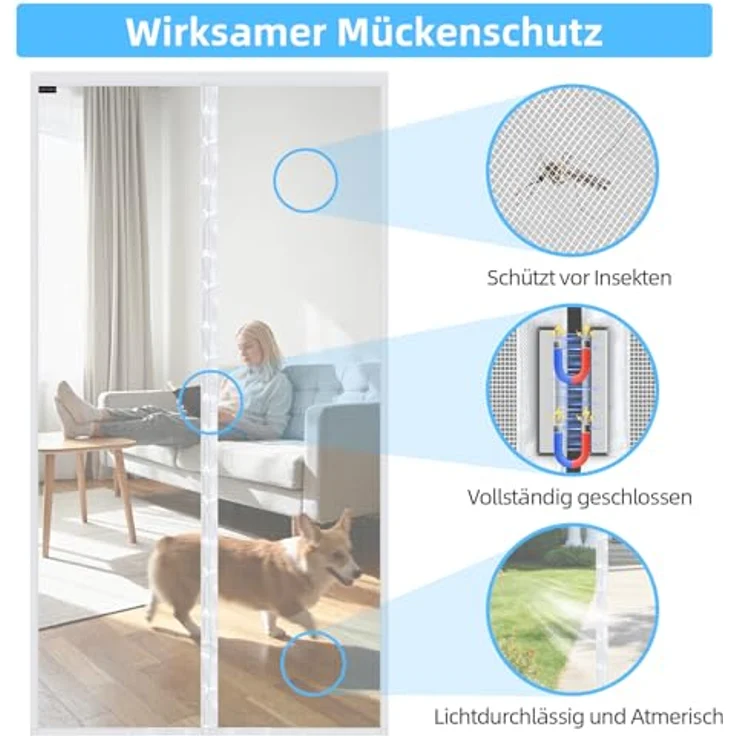 MYCARBON Fliegengitter Tür, Insektenschutz für Balkontür 100x200cm, lichtdurchlässig, reißfest, langlebig, einfache Montage mit 3,8cm Klettband, Weiß – Bild 3