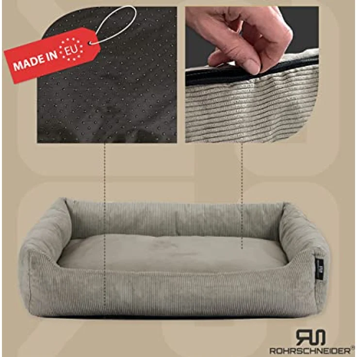 Rohrschneider Hundebett waschbar für kleine und mittelgroße Hunde mit Hundekissen Cord Taupe (ca. 70x50 cm) inkl. Gassibeutel – Bild 2