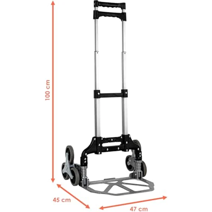 Spetebo Sackkarre Aluminium mit Spanngurt, Treppensteiger 2-stufig verstellbar, Gummiräder, silber/schwarz – Bild 2
