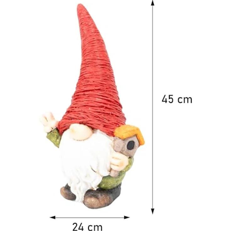 Lemodo Wichtel mit Vogelhaus | Weihnachtswichtel aus Magnesia | Wichtel Figur 42,5 cm hoch | Tomte mit roter Mütze | GNOME als schöne Weihnachtsdeko | Wichtel Deko für drinnen und draußen – Bild 2