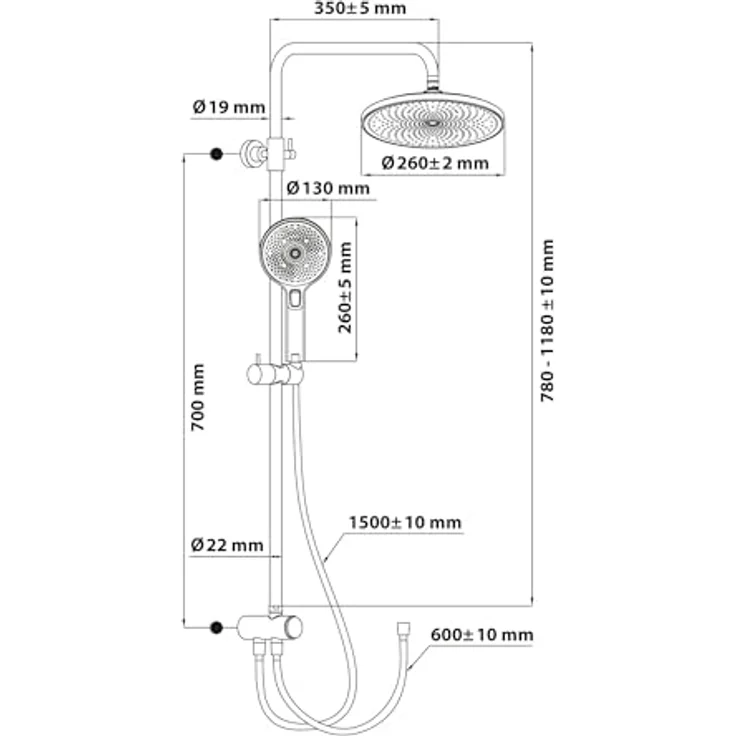 SCHÖNER WOHNEN-Kollektion Duschsystem BIELLA, Höhe 118 cm, Chrom, Regendusche mit 26 cm Durchmesser – Bild 2
