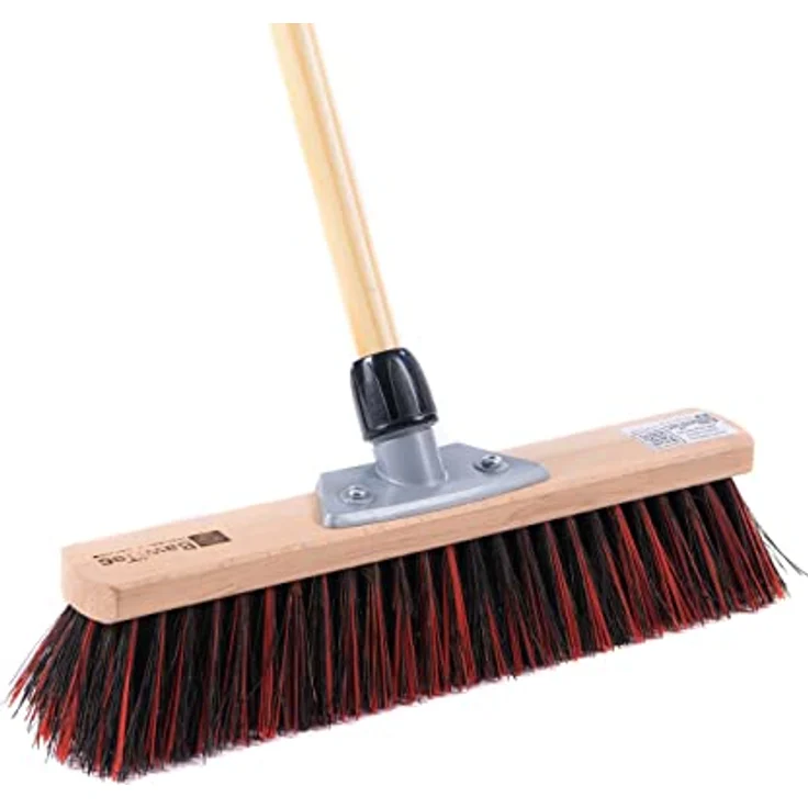BawiTec Kehrset 40cm, ArengaMix-Borsten, Qualitäts Besen Set mit Holzgriff, inkl. Handfeger und Metall-Kehrblech, für außen – Bild 3
