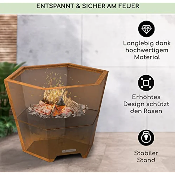 Blumfeldt Feuerschale mit Grillrost, Outdoor Stahl-Feuerschale Groß für Balkon & Camping, Mobiler Standfuß, Wetterfest - Sechseckige Feuerstelle – Bild 3