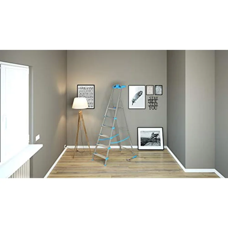 COLOMBO NEWSCAL Atlantica 6 Aluminium Trittleiter, rutschfeste Stufen, maximale Stabilität, blau, TÜV-GS-zertifiziert – Bild 4
