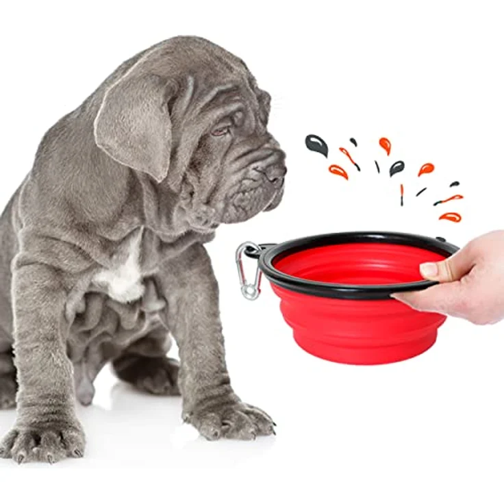 PETSATION Faltbarer Hundenapf für unterwegs, 1000 ml Wassernapf aus BPA-freiem Silikon, leicht und kompakt (Rot) – Bild 2
