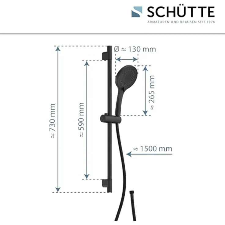 Schütte Brausestangenset 'Capri', schwarz matt, inkl. 3 Strahlarten und Antikalk-Noppen – Bild 5