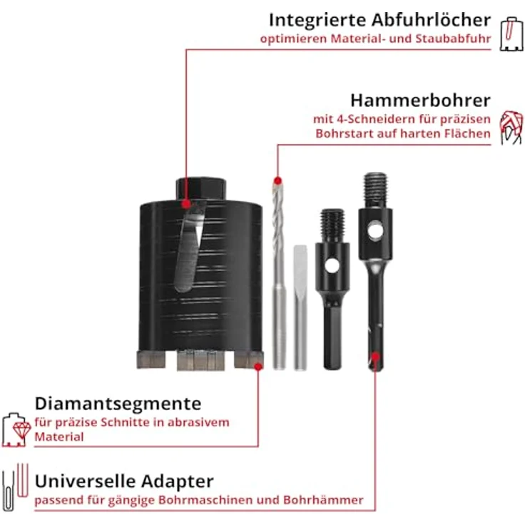 Einhell 170068 Diamant-Hohlbohrkronen-Set, 68 mm, für präzise Bohrungen in harten Materialien – Bild 2