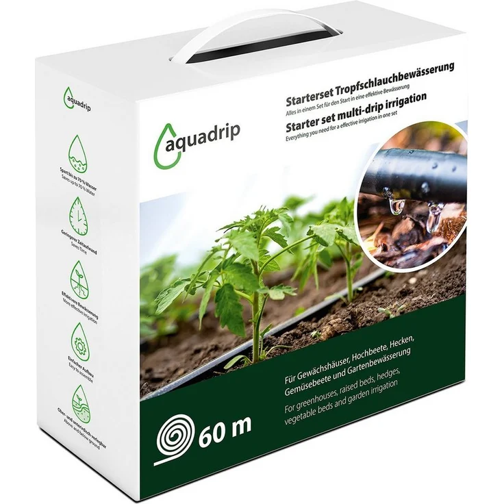 ECI Tools aquadrip Tropfschlauch-Bewässerungssystem 60 m, Starter-Komplett-Set mit Druckkompensation und Selbstreinigungsmechanismus