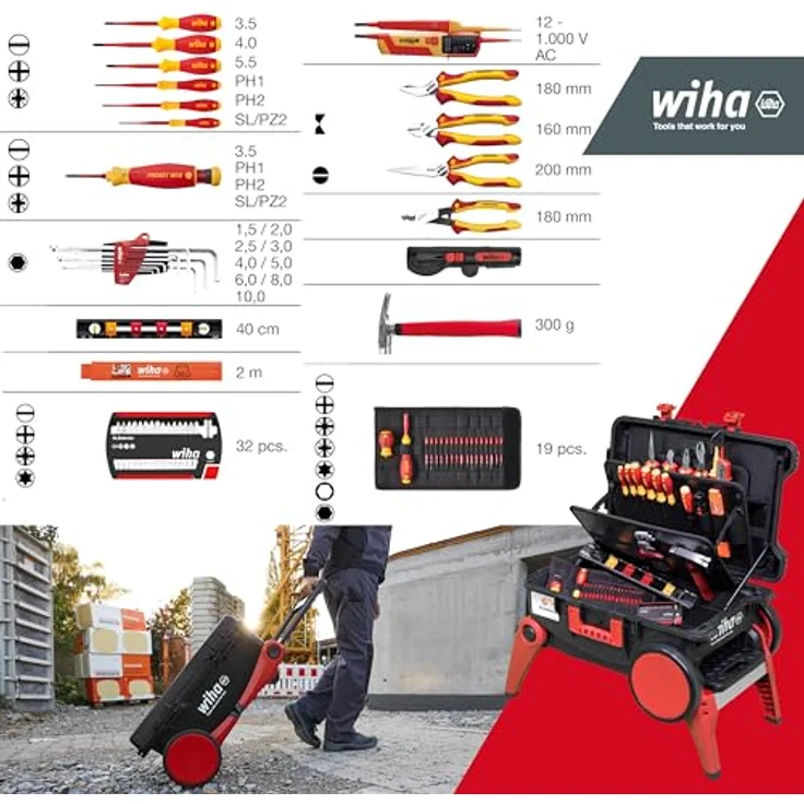 Wiha Werkzeugkoffer Profi XXL 4 electric (45734) - 82 tlg., Elektriker Werkzeugkoffer mit Trolley-Funktion, stabiler Tritt, Farbe: blau – Bild 3