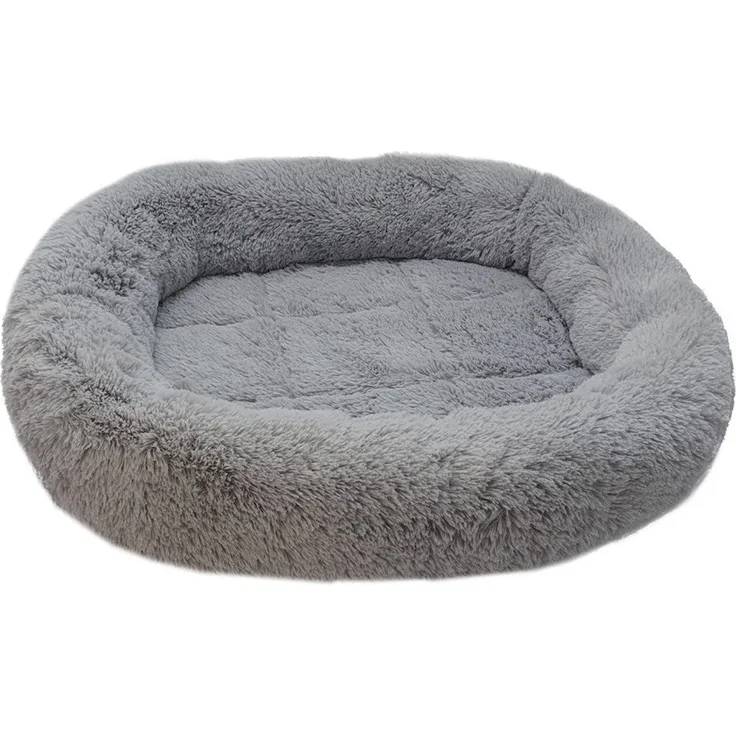 Nobby Tierkissen Hundekissen oval mit Rand Bian hellgrau, gemütliche Liegefläche aus Softplüsch/Mikrofaser