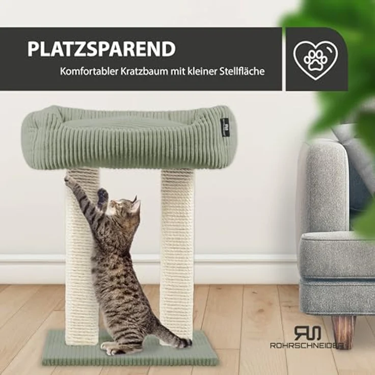 Rohrschneider Kratzbaum Katzenbaum Wolly 2 breite Kratzstämme mit Katzenbett Cordstoff, Made in Germany, versch. Farben – Bild 5
