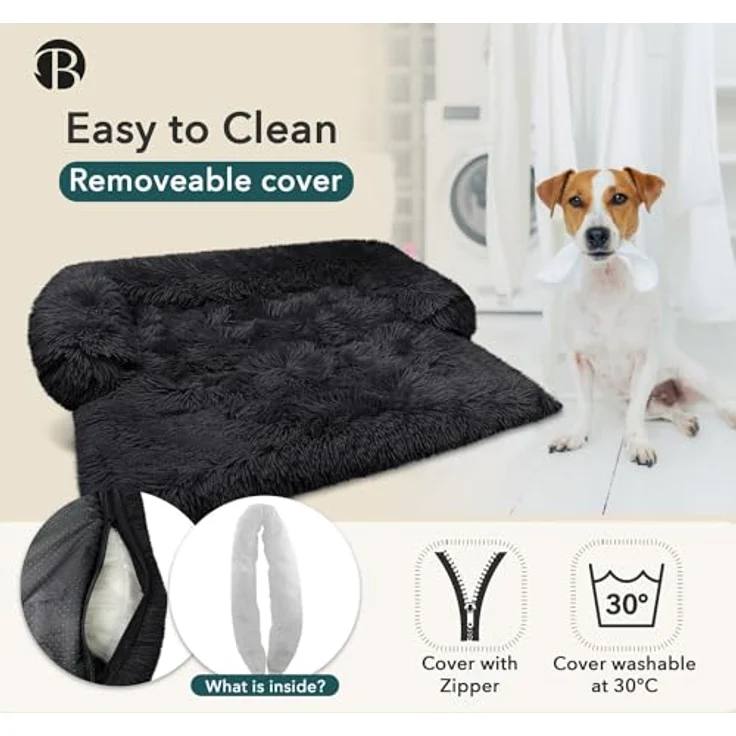 bluzelle Sofaschutz Hundebett für kleine & mittelgroße Hunde, Wasserdicht & Waschbar, Plüsch Hundesofa Schutzdecke rutschfest, Schwarz – Bild 3