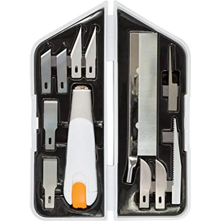 Fiskars Hochleistungsmesser/-Cutter, 8-teiliges Set aus Qualitätsstahl, ergonomischer Griff, Weiß/Orange, Modell 1024385