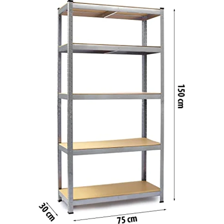 Humberg HR-810 Kellerregal Schwerlastregal, Metallgestell mit 5 Ablagen, belastbar bis 625 kg, 30 x 75 x 150 cm, Silber – Bild 3