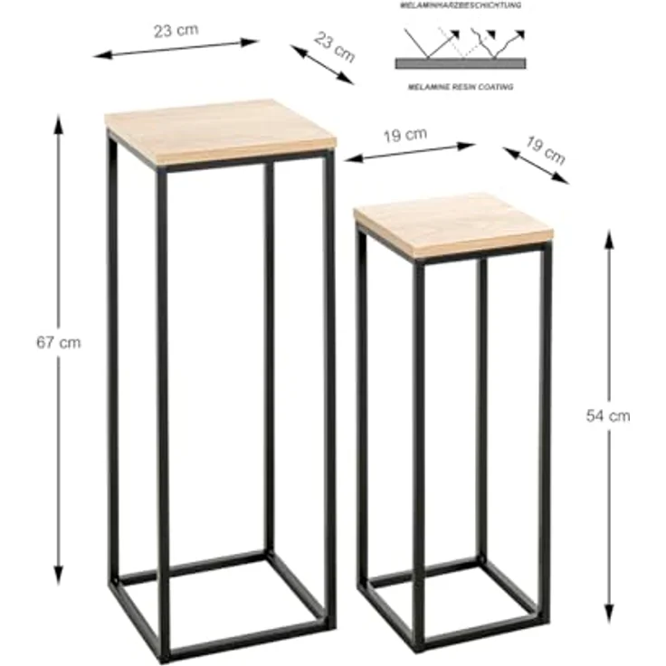 HAKU Blumenständer Haku Blumenständer / Blumensäule 2er-Set schwarz-eiche, elegantes Design aus Stahlrohr und Eiche-Dekor – Bild 4