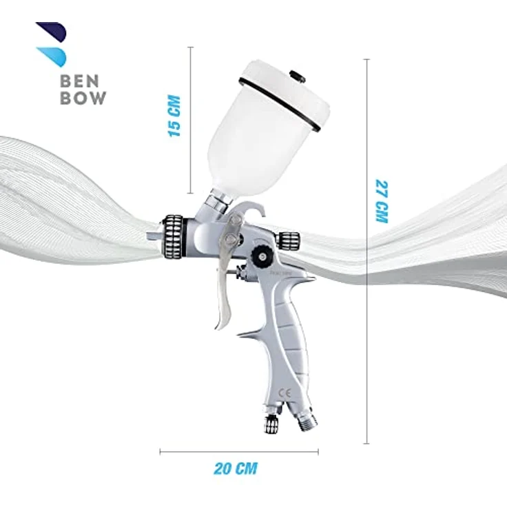 BenBow Lackierpistole PK60 HVLP Mini 1,0 mm Düse + 100 ml Fließbecher - für Autolackierung, Heimwerker, DIY-Projekte - hochwertige Sprühqualität - Druckluft-Spritzpistole – Bild 3