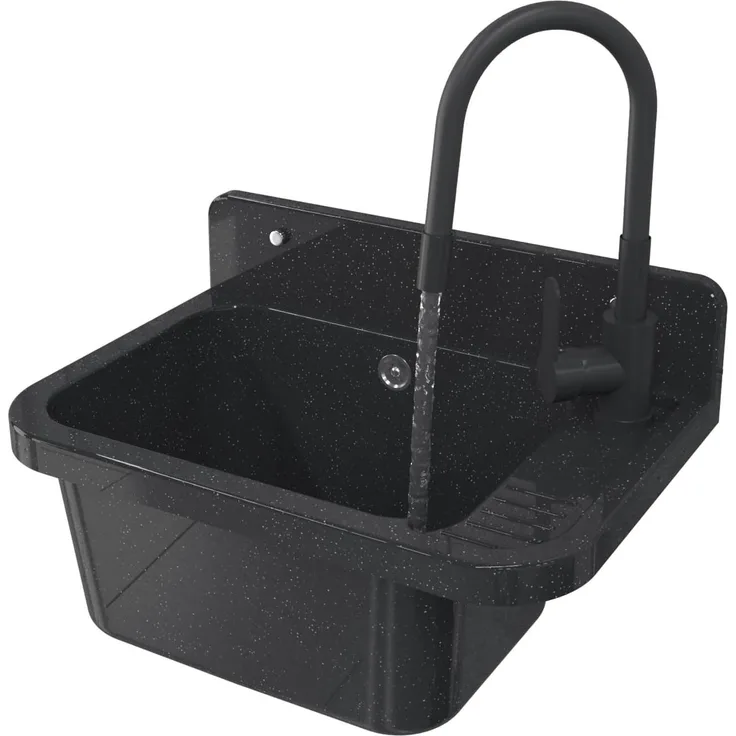 Granitan Kunststoffspüle Ausgussbecken aus Polypropylen - Waschtrog mit Siphon 50x34x31 cm, Waschbecken Set, Garagenspüle, FLEX-Spülbeckenarmatur