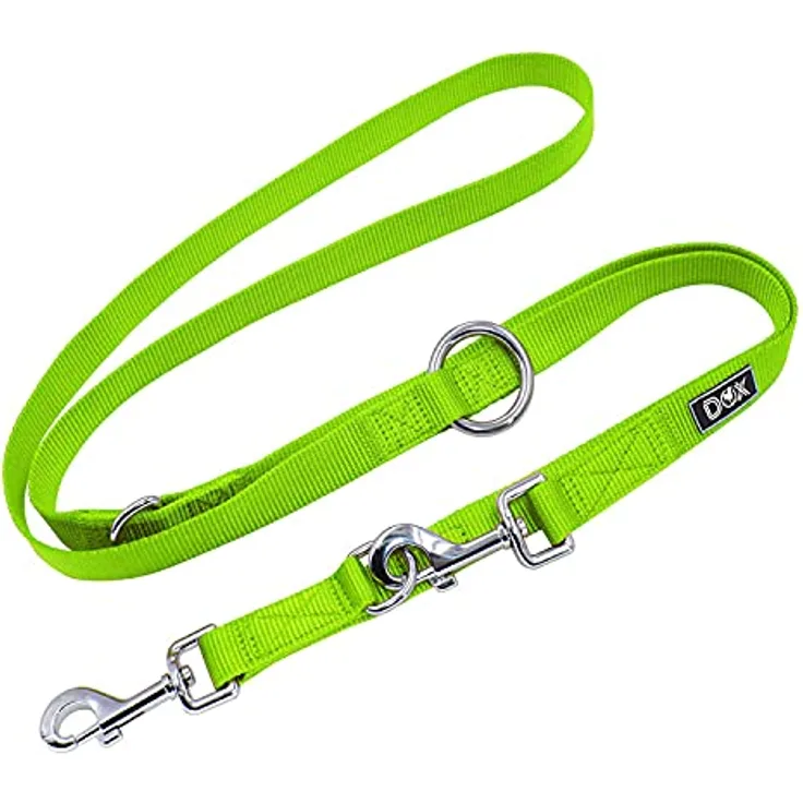 DDOXX Hundeleine Nylon, 3fach verstellbar, 2m | für kleine & große Hunde | Doppel-Leine Zwei Hund Katze Welpe | Schlepp-Leine groß | Führ-Leine klein | Lauf-Leine Welpen-Leine | L, Grün