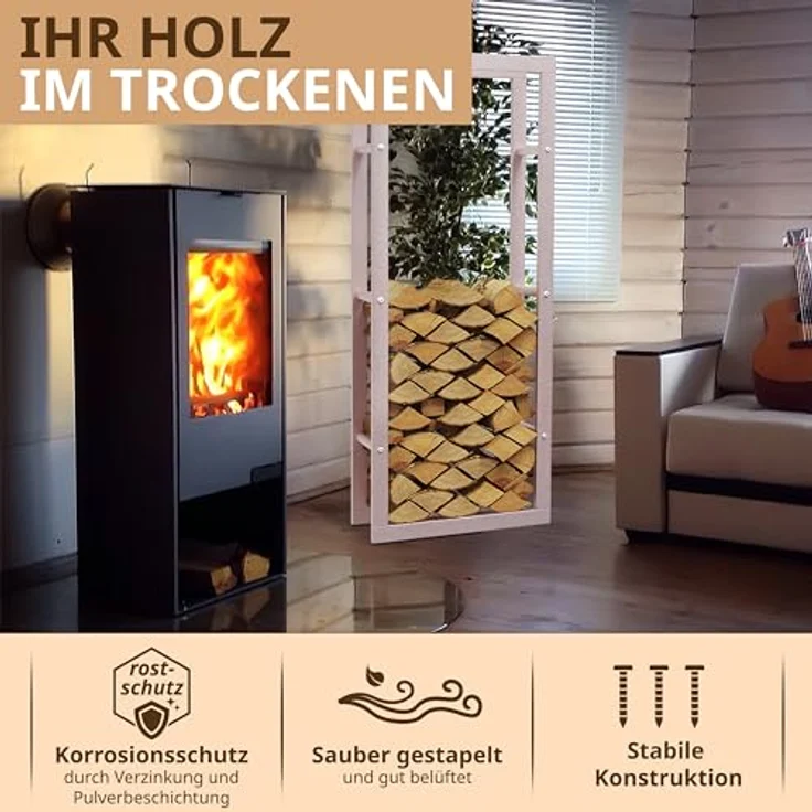 LAWA Living and Lifestyle Kaminholzregal verzinkt, Metall, für innen und außen, 150x60x25 cm, hohe Stabilität, Platz für ca. 220 dm³ Brennholz – Bild 3