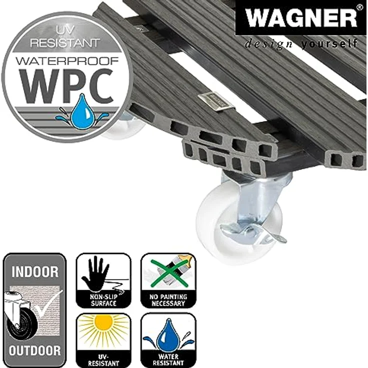 WAGNER Pflanzenroller WPC Ø 50 x 11 cm I Pflanzenroller & Blumenroller für Außenbereich + Innenbereich, anthrazit I Kübelroller aus Wood Plastic Composite I Tragkraft 100 kg - 20056501 – Bild 5
