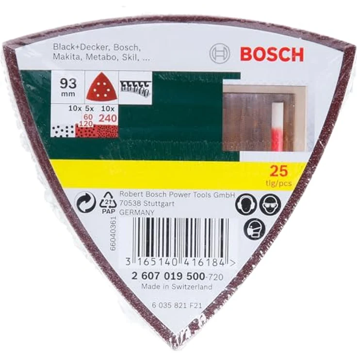 Bosch 25tlg. Schleifblatt-Set verschiedene Materialien für Deltaschleifer (Körnung 60-120-240, 6 Löcher) - Preisvergleich – Bild 3