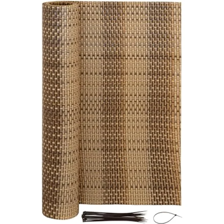 Jardinion Sichtschutzmatte Rattan Optik, 1 x 3m, blickdicht, hellbraun, wetterfest und UV-beständig – Bild 1