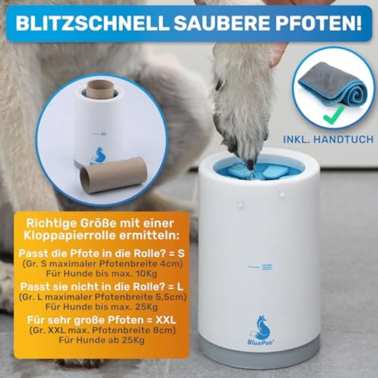 BluePet Pfotenreiniger PfotenBlitz Größe L, inkl. Mikrofaser-Handtuch, für saubere Hundepfoten, entfernt Dreck & Schmutz – Bild 4