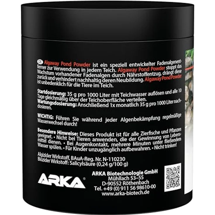 ARKA Pond Algaway Powder, Fadenalgenvernichter für Teich, kupferfrei, 250 g, unterstützt klares Wasser in kleinen Gartenteichen – Bild 2