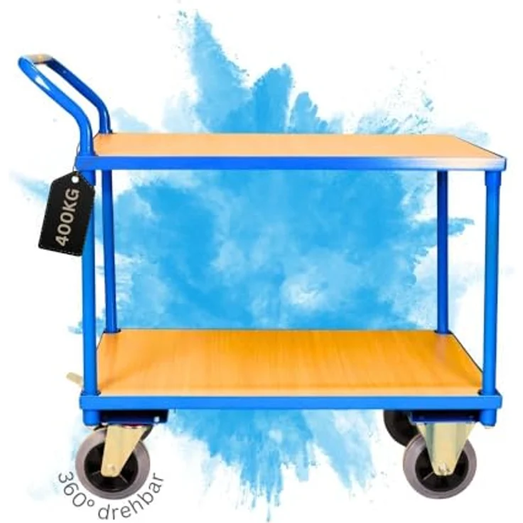 PROREGAL® Tischwagen Pro, 2 Etagen, Traglast 400kg, HxBxT 95x50x97cm, blau – Bild 1