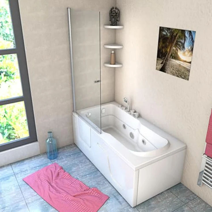 AcquaVapore Komplettdusche Kombi Duschkabine Whirlpool Seniorenwanne mit Tür S17D-EH-WP-R-EC, Sicherheitsglas ESG, inkl. Duschwanne, Integrierte Massagedüsen, Überlauf Abfluss, Whirlpool – Bild 4
