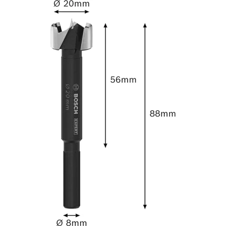 Bosch Forstnerbohrer Expert Wood, 20 mm Ø, 56 mm Länge, 88 mm Gesamtlänge, schwarz, mit gewellter Spitze und 3-Flächen-Schaft – Bild 3