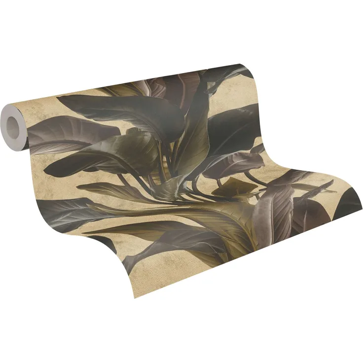 Livingwalls Vliestapete Metropolitan Stories Palmentapete Antonio Barcelona Braun, Metallic, Schwarz 378624
