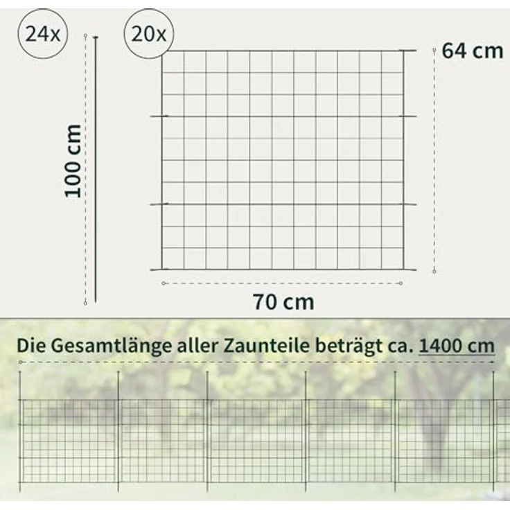 VERDOBA Teichzaun Gartenzaun Hundezaun - Erweiterbarer Metall Gitterzaun, 5er Set in Grün, Braun oder Anthrazit – Bild 2