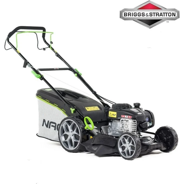 NAC LS46-450E-HSS-JR, Benzin-Rasenmäher mit 46 cm Schnittbreite, 6-fach verstellbarer Schnitthöhe, Mulchfunktion und 60-Liter-Grasfangbehälter