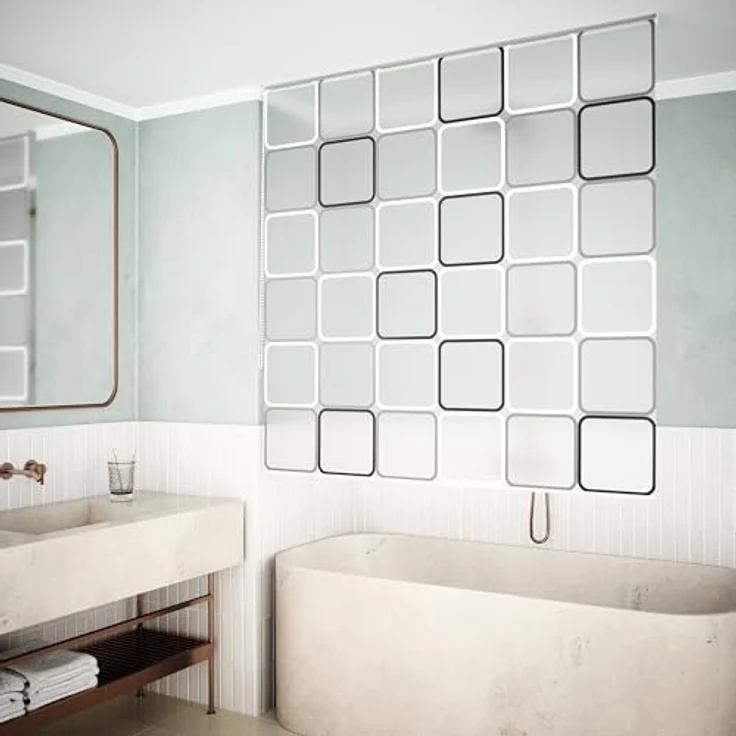 Aquabad® Vaskaflex Badewannenrollo / Duschrollo, 240x100 cm, Quadrate-Design, wasserabweisend – Bild 3