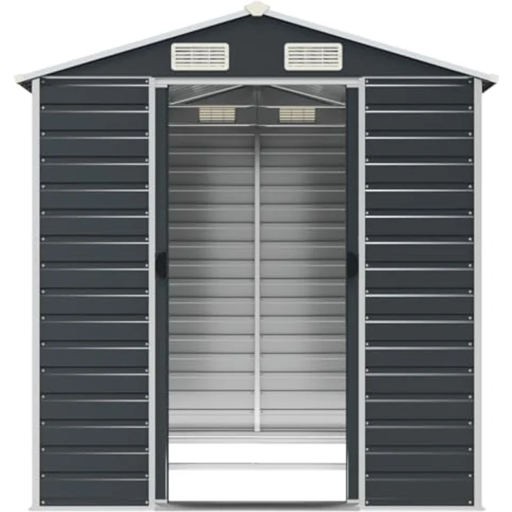 vidaXL Gerätehaus, Gartenhaus mit Schrägdach Griffe, Gartenschuppen Schuppen mit Stauraum, Geräteschuppen Metallschuppen, Anthrazit 191x215x198 cm Verzinkter Stahl – Bild 5