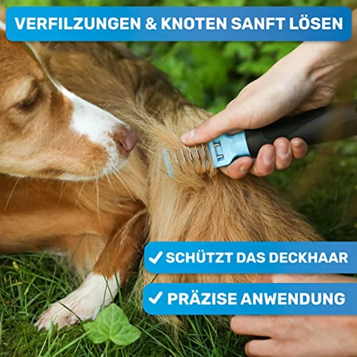 BluePet® Profi Entfilzungskamm für Hunde und Katzen | Entfilzungshaken | Entfilzungsmesser | Entfilzungsharke Katze | Knoten Entferner Katze | Entfilzungskamm Hund | Entfernt Verfilzungen und Knoten – Bild 2