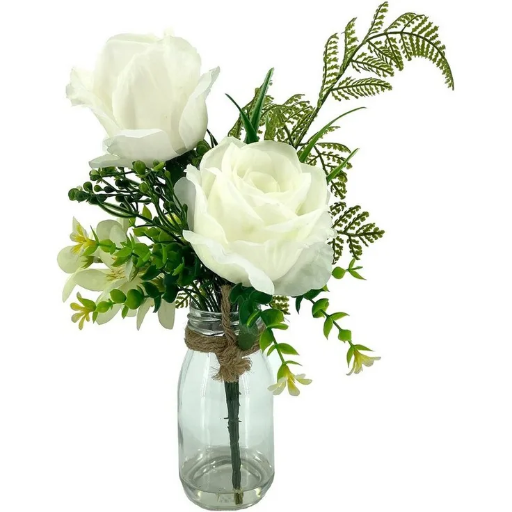 NTK-Collection Kunstblume Rosen in Vase Leilani Rose, Naturgetreu nachgebildetes Rosen-Arrangement, Höhe 28 cm