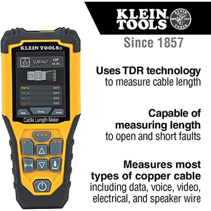 Klein Tools 501-915 Kabeltester TDR Kabellängenmesser misst Elektro-, Daten-, Zwei-Draht- und Romex-Kabel, inklusive Leitungen, Tragetasche – Bild 2
